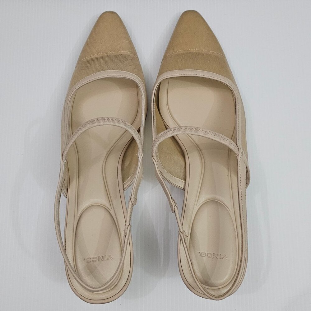 Vince Venice Slingback Kitten Heel Sandal Womens 9 Birch Sand Mesh Leather - Picture 8 of 15